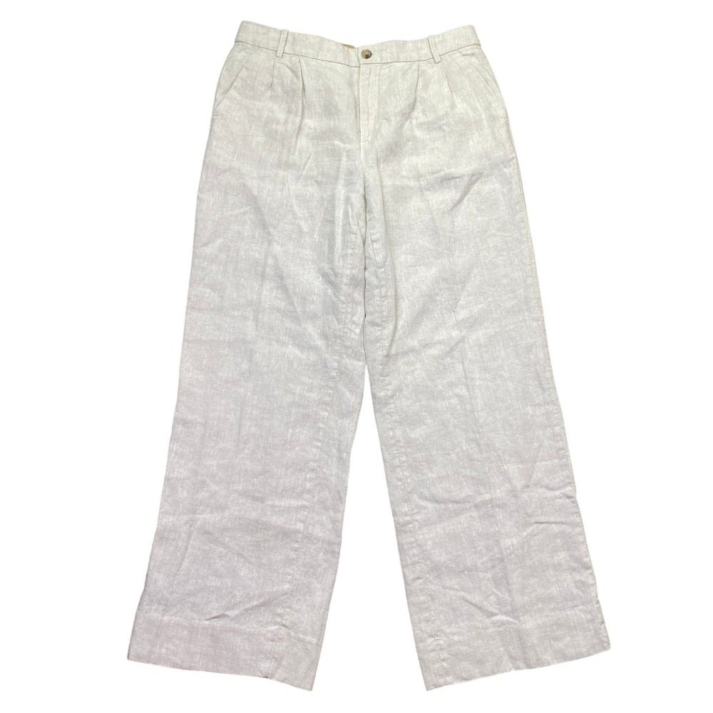 Banana Republic Womens 10 Linen Wide Leg Pleated Trousers Beige Preppy Tropical